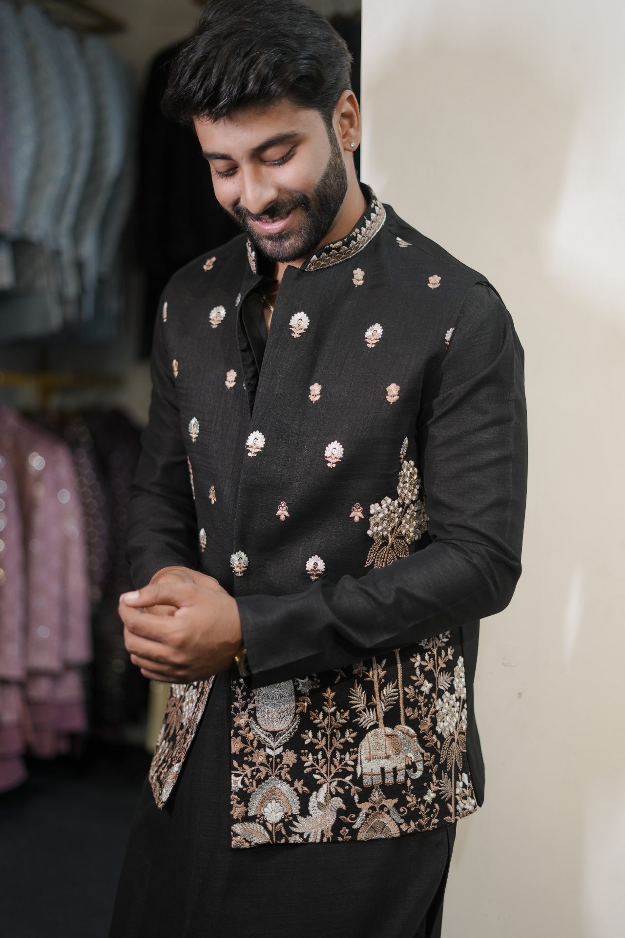 OE Kurta Jacket Set Black