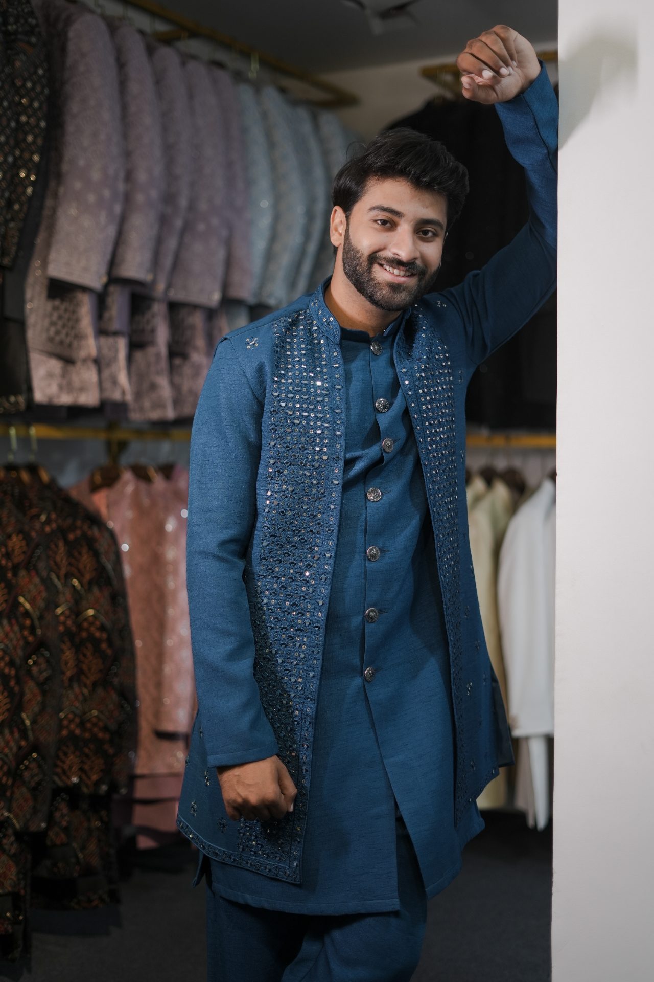OE Kurta Jacket Long Tealblue