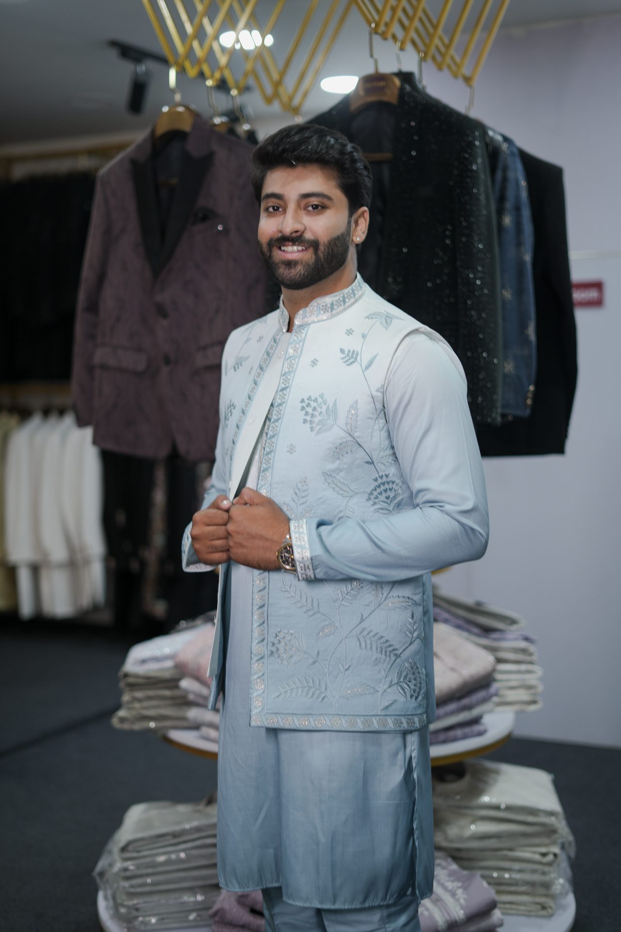 Lugass Kurta Jacket Skyblue
